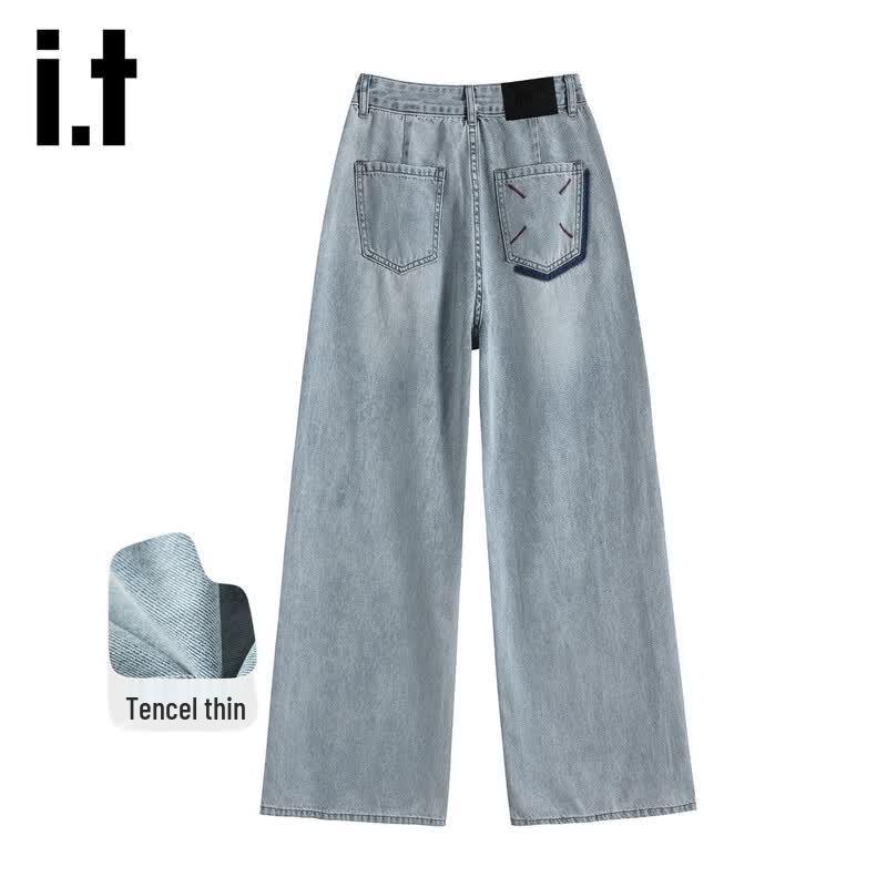 izzue it Women s High-Waist Loose Lyocell Tencel Wide-Leg Jeans S светло-синий