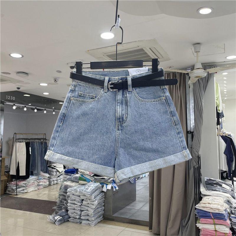 2025 Women's High-Waisted Denim Shorts: Casual, Slimming, Loose Fit, Cuffed Wide-Leg
