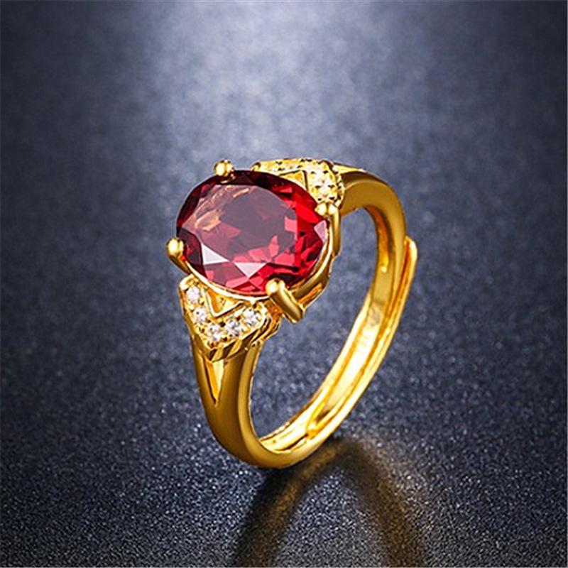 Korean Style Gold Plated Women's Ring Set: Adjustable Garnet & Ruby Open Rings