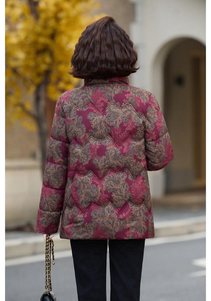 Mom's Thickened Cotton Padded Winter Jacket with Stand Collar for Women and Grandmas