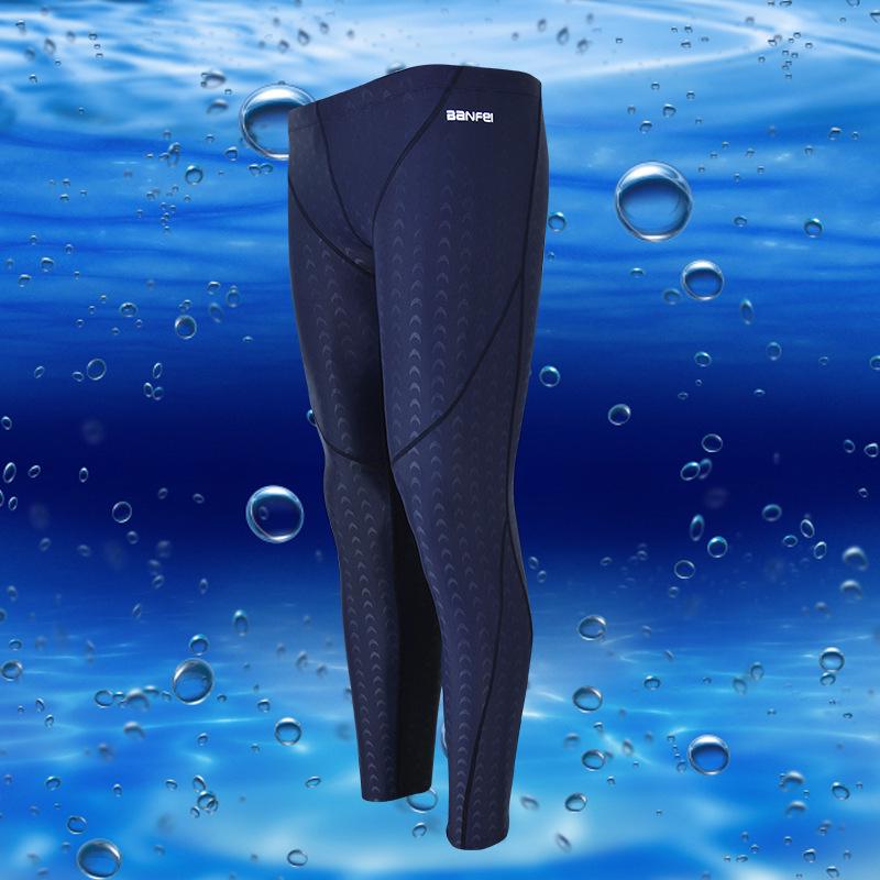 Men's Quick-Dry Water-Repellent Sharkskin Long Leg Swim Trunks for Competition, Winter Swimming, Diving, and Surfing