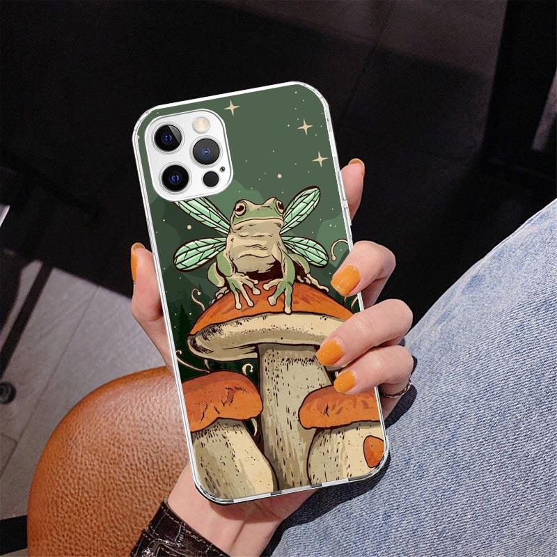 Cottagecore Frog Mushroom Kawaii Phone Case For iPhone 17 Air 16 Pro Max 16E 15 + 14 Plus 11 12 13 Mini 7 8 SE Gift Print Cover