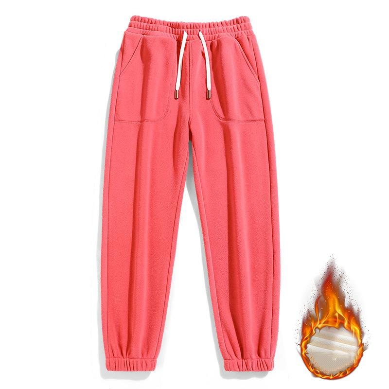 Новые осенне-зимние однотонные флисовые брюки, утепленные флисовые брюки, мужские повседневные брюки большого размера, S-5XL 5XL розовый