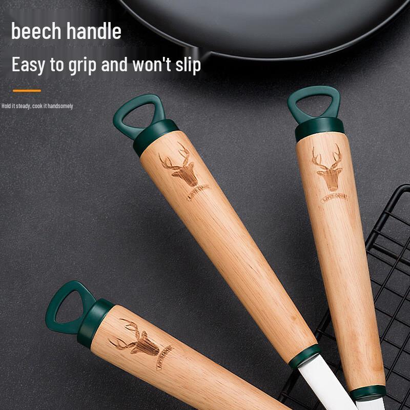 ZISIZ Beechwood Stainless Steel Wok Spatula Set