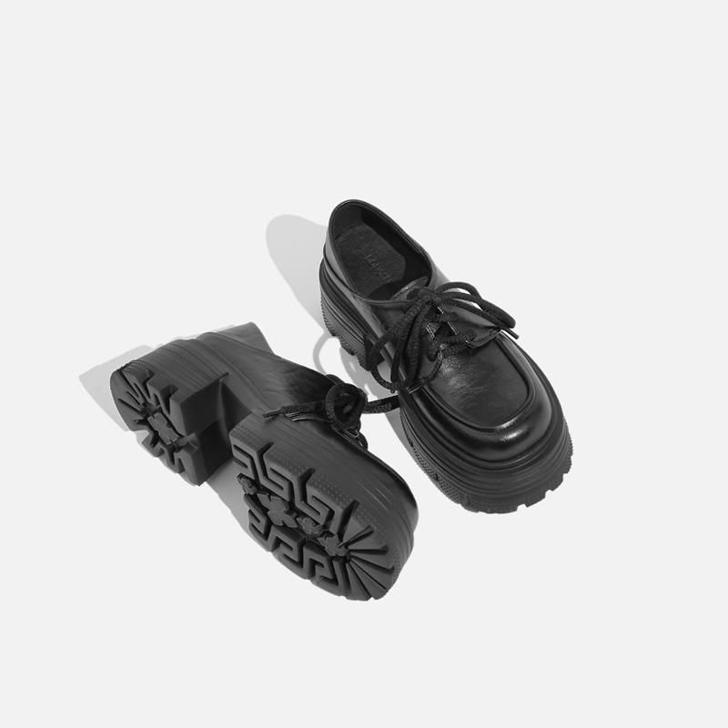 

Small leather shoes for women with one pedal and two, wearing small thick-soled heightening strap-on muffin women s single shoes 35 чорний