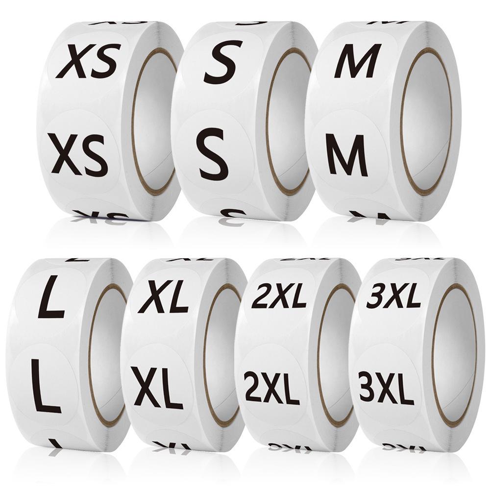 In-Stock Round Size Label Stickers - Self-Adhesive for Clothing & Shoe Boxes, English Lettering