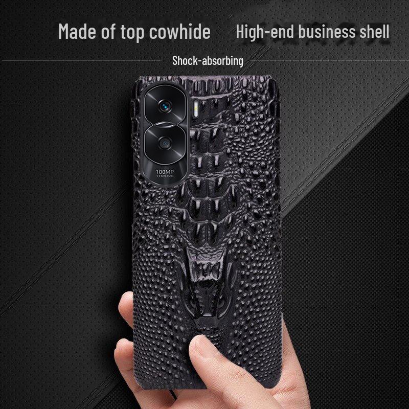 Kožený kryt Honor X30 s motivem dračí hlavy z hovězí kůže chrání váš telefon stylově.