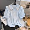 Women's Japanese-Style Sweet Embroidered Shirt with Doll Collar - Summer 2026