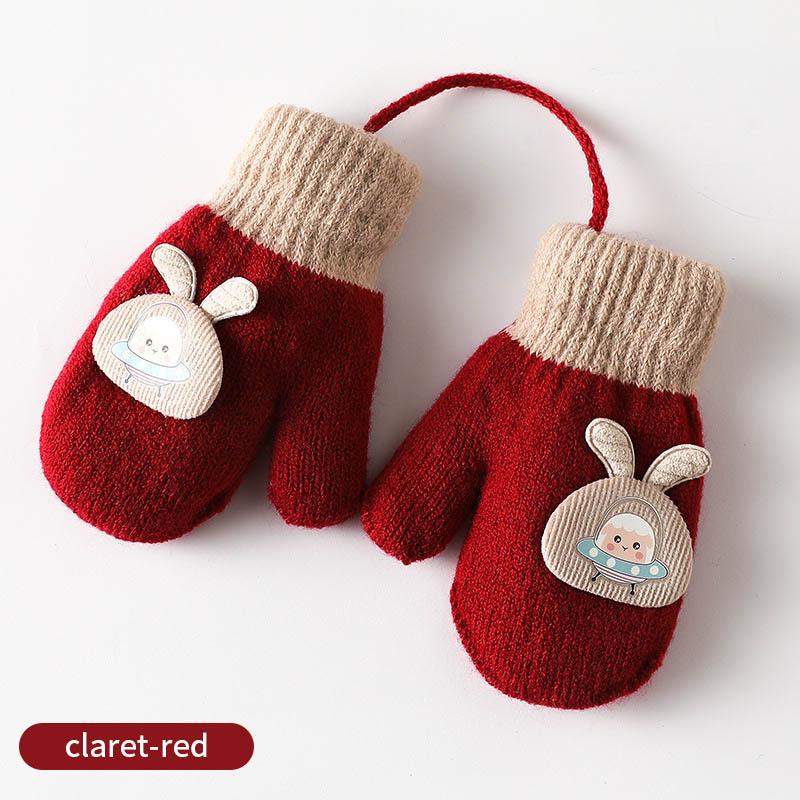 Cute Cartoon Children Gloves Thicken Kids Plush Fingerless Gloves 0-3year Toddler Hanging Neck Mittens Baby Winter Hand Warmer