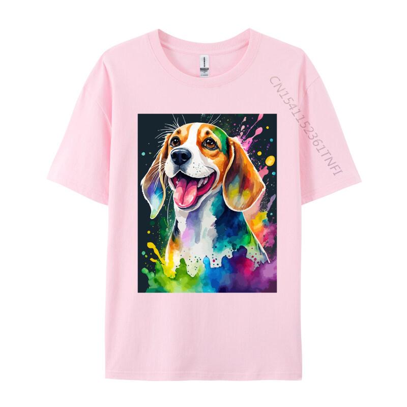 Beagle Dog Art Splash Colorful T Shirt Mens Pure Cotton Cute Style TShirts Crew Neck Tees Clothing Streetwear