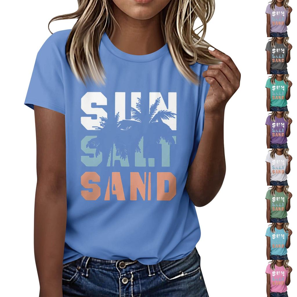 Women's Casual Printed T-Shirt Round Neck Pullover Short Sleeve Top