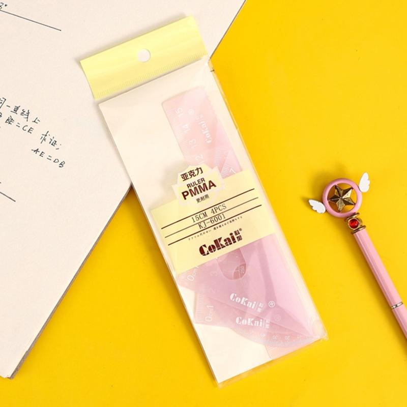 4 Set Math Geometry Tool Plastic Ruler Include Straight Ruler for Triangle Ruler Protractor Student School Office Statio