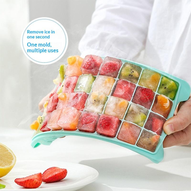Food Grade Silicone Ice Cube Tray With Lid 24 Compartments Multi Purpose For Cocktails And Baby Food