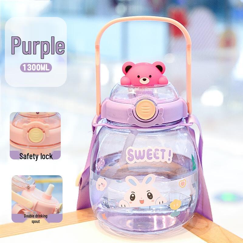 Portable Cartoon Transparent 1300ml Straw Water Bottle