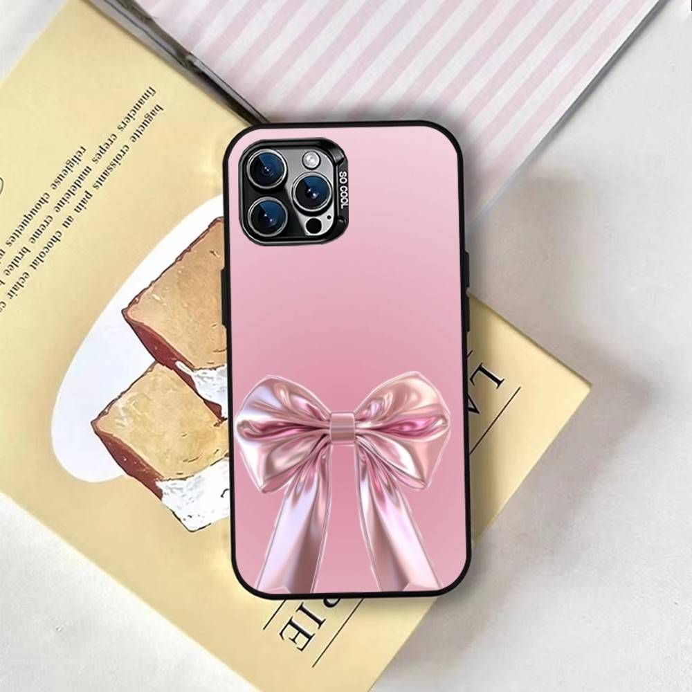 Pink Bows Phone Case For iPhone 17,16,15,14,13,12,11 Plus,Pro Max,XS,Colored Silver Plated Inside Cover