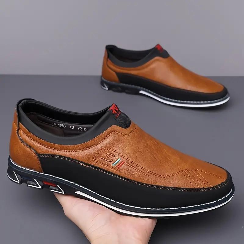 Men's Fashionable Comfortable Slip-On Loafers Anti-Slip Soft Bottom Casual Shoes Leather Slip-On Boots-1983