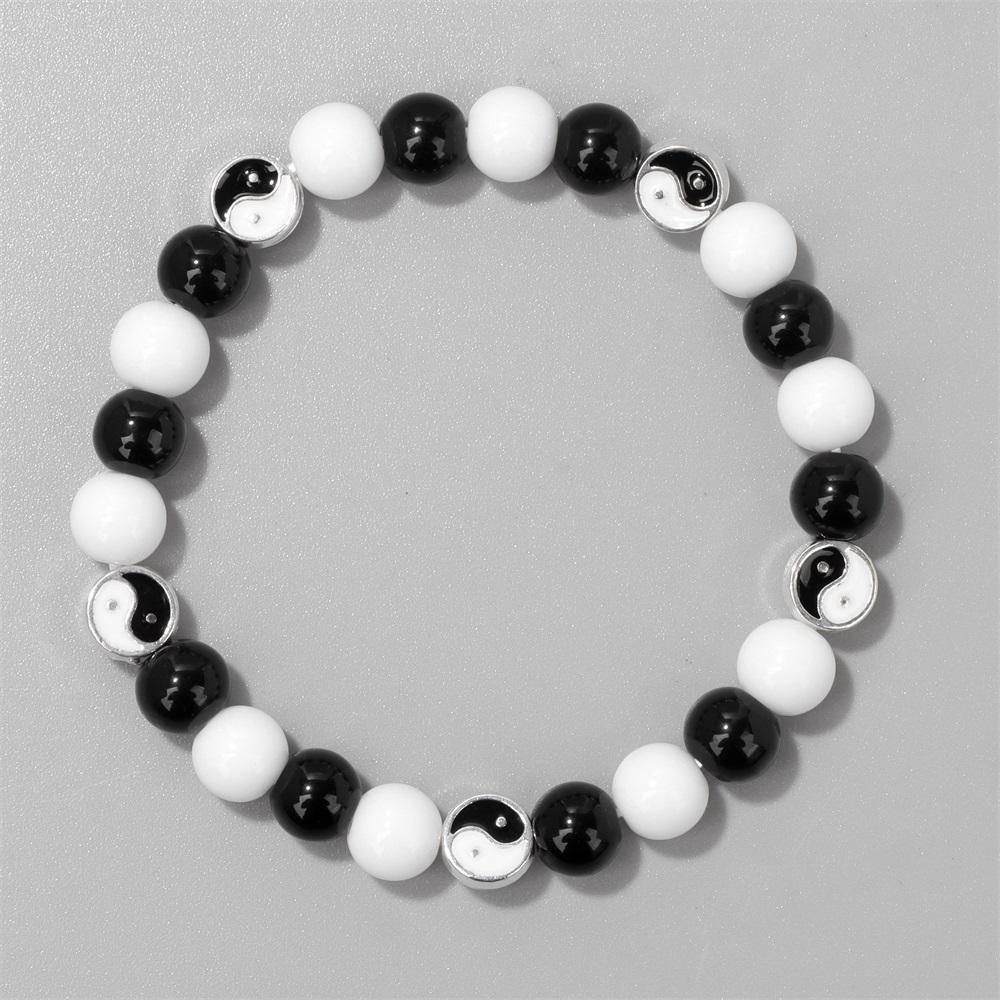 Neues weißes Katzenauge-Opal-Perlen-Armband, Mode, Tai Chi, Yin Yang, schwarze Glasperlen, Energie-Armbänder, Männer, Frauen, bester Freund, Schmuck