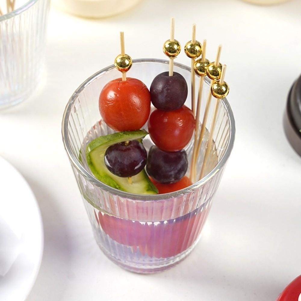 100pcs 12cm Length Bamboo Food Picks Versatile Disposable Pearl Fruit Picks Snack Fork Skewer Toothpick Skewer Cake Dessert