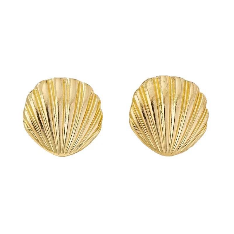 Vintage Gold Plated Fan Shell Drop Earrings