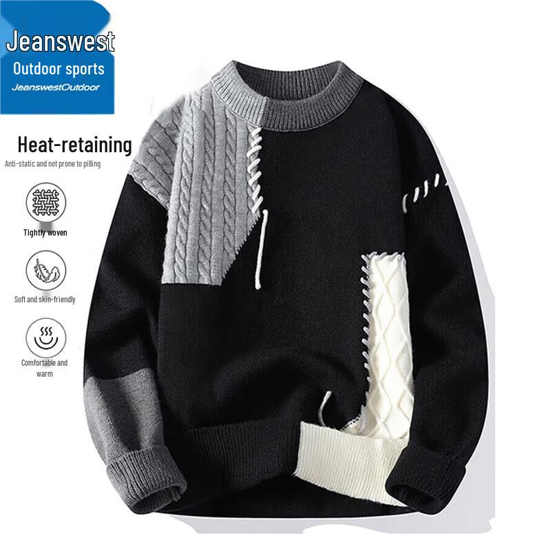 

Jeanswest Men s Color Block Round Neck Pullover Sweater 4XL