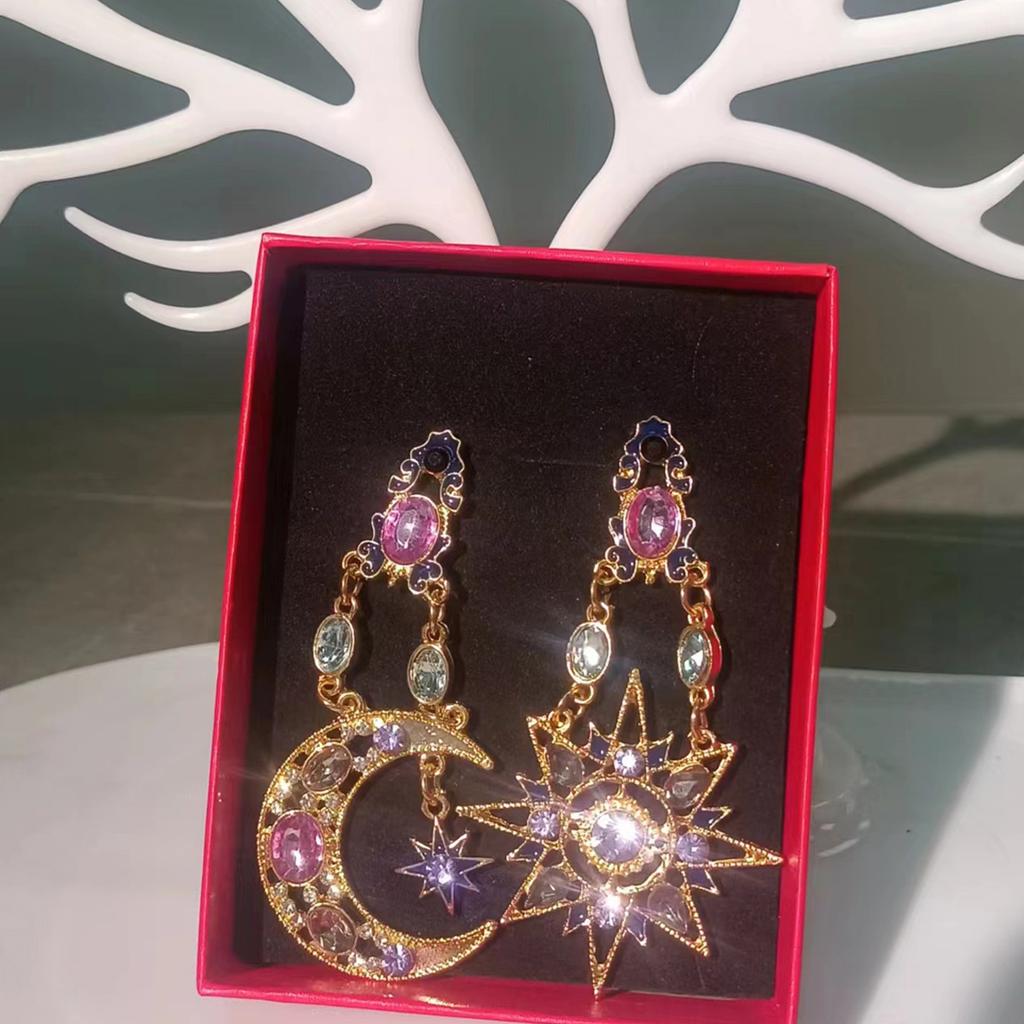 2PC Women's Fashion Design Star Moon Earrings Zircon Accessories Suitable for Date, Party, Festival Gifts