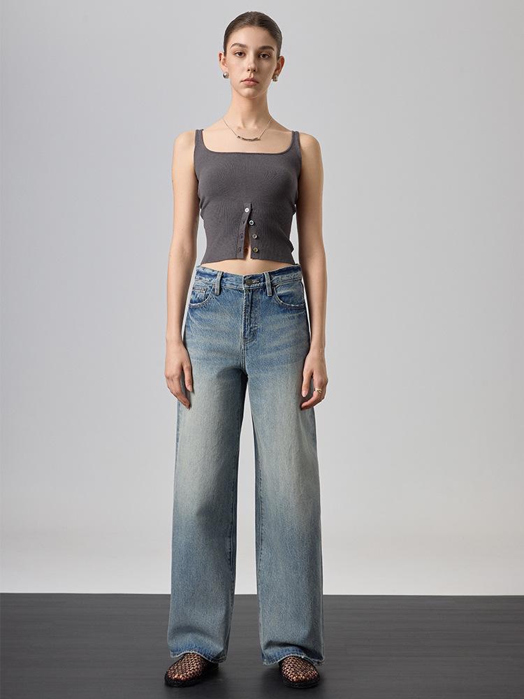 High-Quality Women s 2025 Retro High-Waisted Wide-Leg Floor-Length Jeans 28