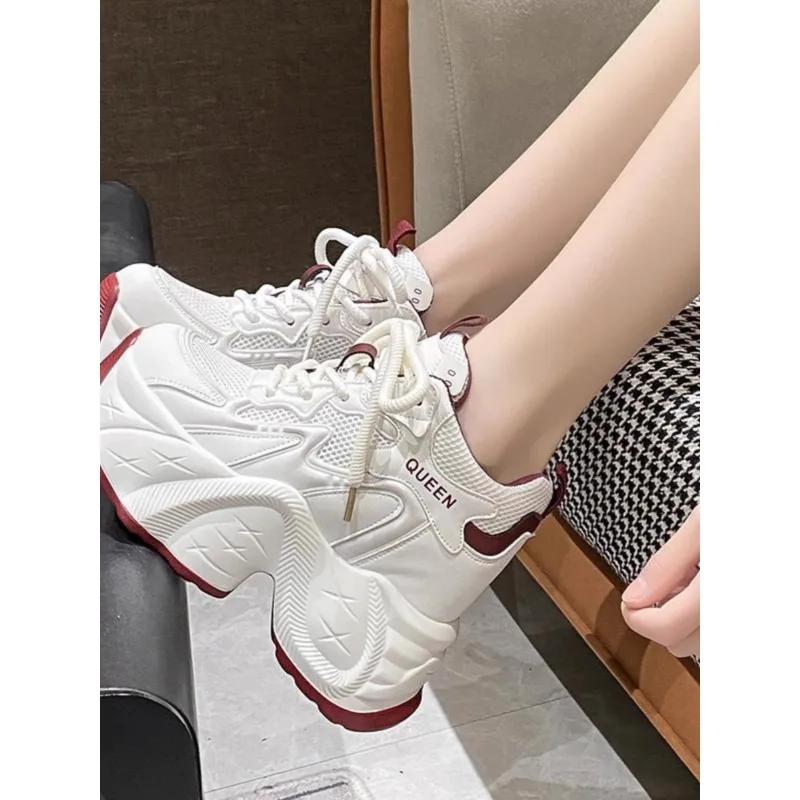 Fashion Women Casual Platform Sneakers 10CM High Heels Spring Sports Leather Dad Shoes Breathable Trainers Chunky Sneakers Zapatos Mujer