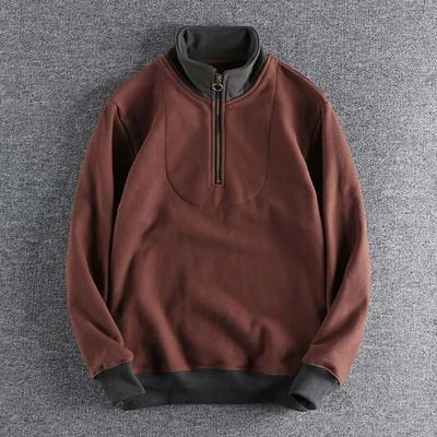 Men Autumn Winter New Style Loose Stand Collar Half Zip Trendy Sweatshirt Fleece Lined Thickened Color Block Casual Top Jacket