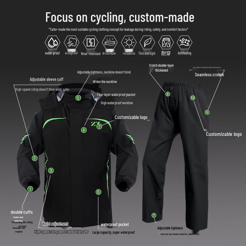 Qi An Ga Mian Adult Reflective Waterproof Cycling Raincoat and Pants Set