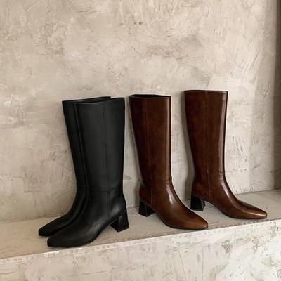 Fashion Long Boots Women's Winter New Retro Brown Straight and Wide Knight Boots Platform Shoes Brown Long Boots Women