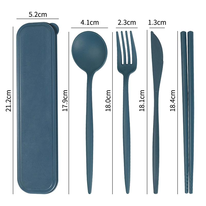 4Pcs/Set Portable Utensils With Box Healthy Eco-Friendly Wheat Straw Cutlery Reusable Chopstick Fork Knife Spoon Tableware Set