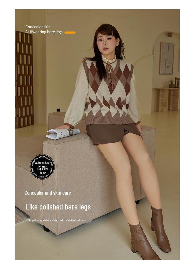 Double-Layer Oversized Winter Bare Leg Pantyhose: Women's Enhanced Fit, No-Slip Nude Feel, Plush Velvet Leggings.