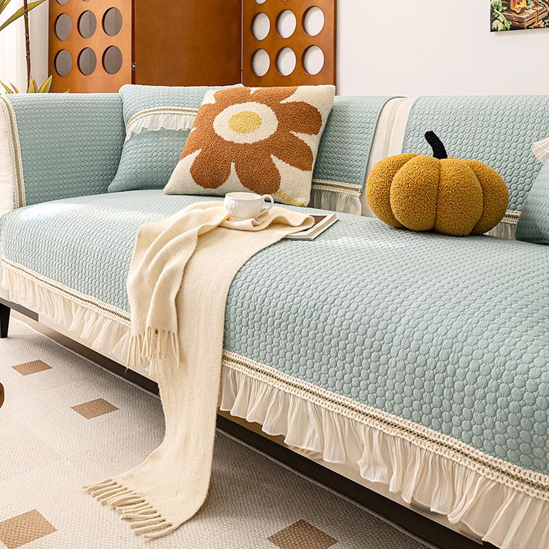 White Sofa Cushion  New Four-Season Universal Non-Slip Fabric Korean Summer Cream Wind Seat Cushion Cover Cover Cloth
