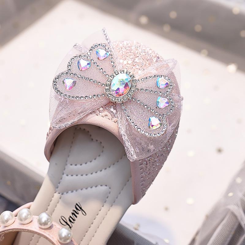 Nuove Scarpe da Principessa Estive 2025 con Fiocco di Strass e Punta Chiusa per Bambine - Sandali con Suola Morbida