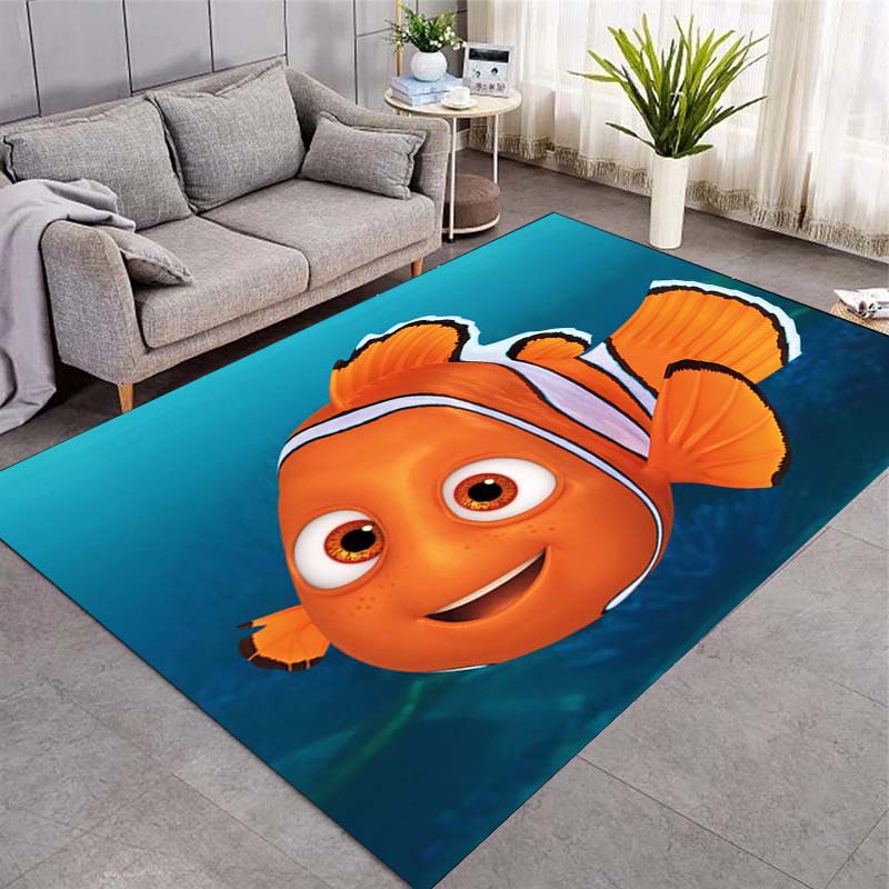 Süßer Oranger Clownfisch Tiefblaues Ozeanwasser Druckbereich Teppich Rutschfeste Rechteckige Fußmatte Heimdekoration