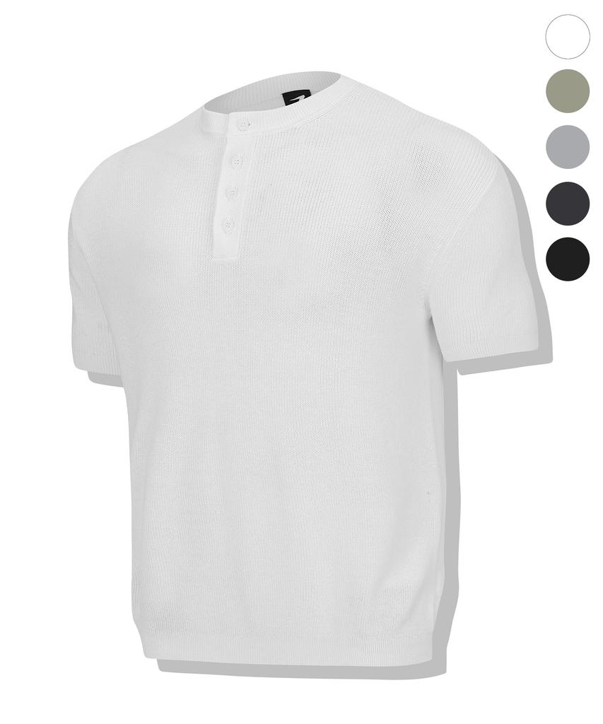 DRIX Washable Linen Muscle Fit Henley Neck Half Knit_5 Colors