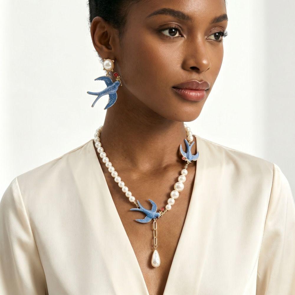 Beads Woven Baroque Pearl Necklace Animal Geometric Earrings Fashion Women's Jewelry Set Gift