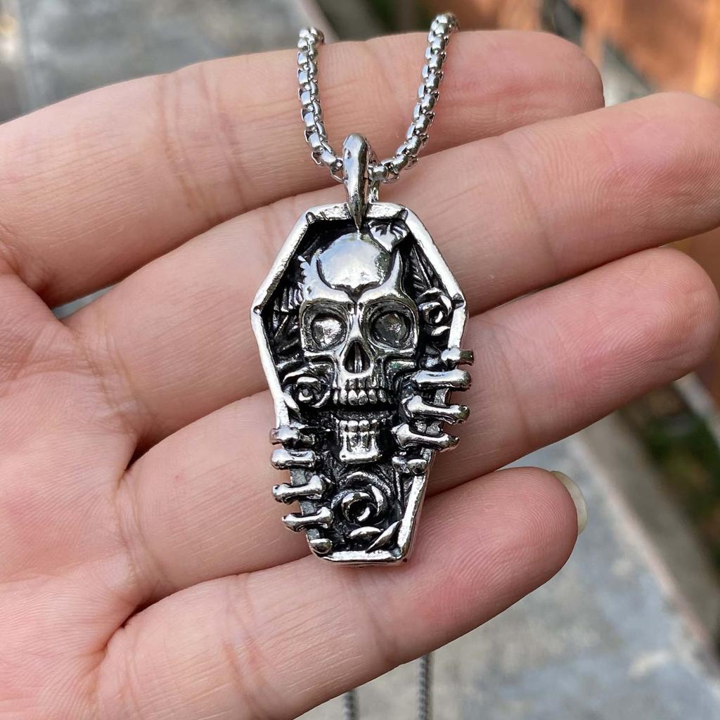 Skull Coffin Pendant Simple Titanium Steel Necklace Fashion Wear Single Item Jewelry Sweater Chain Accessories