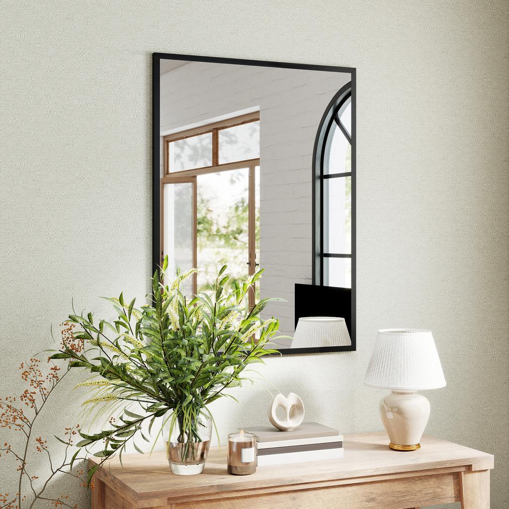 Wall Mirror, Rectangular, 76 x 101 cm, Black Wooden Frame
