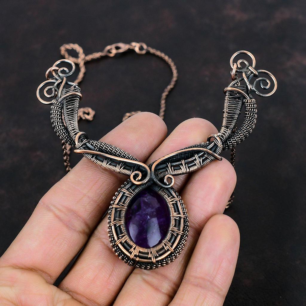 Star Amethyst Necklace Copper Wire Wrapped Necklace Real Gemstone Necklace Star Amethyst Jewelry Handmade Necklace Copper Jewelry For Gifts