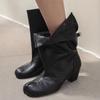 New Leather Thick Heel Split-toed Boots for Women Wear Wide Tube Pig's Trotters Chelsea Boots Martin Boots Short Boots
