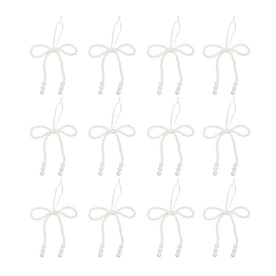 Faux Pearl Bow Christmas Ornaments White Faux Pearl Bead Bows Hanging Ornament Bowknot Tree Topper for Wedding Bridal Baby Shower Birthday Decoration