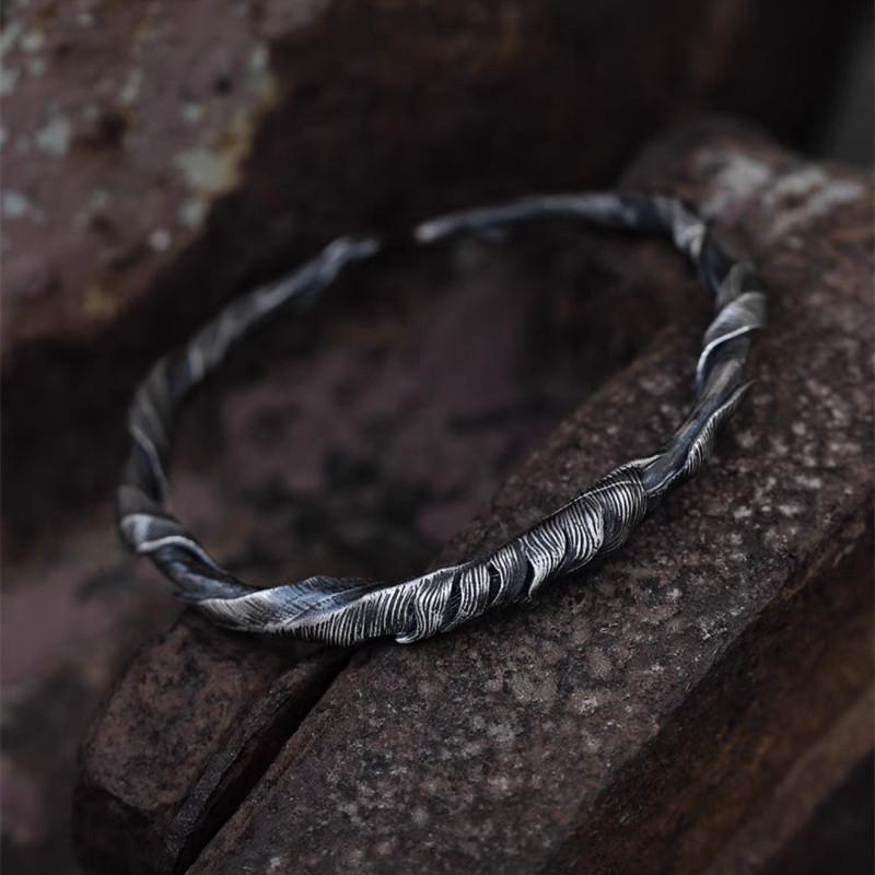 XIYANIKE Men Thai Silver Twisted Woven Opening Bracelets Bangle Neutral Retro Original Handmade Exquisite Jewelry Unique Gift