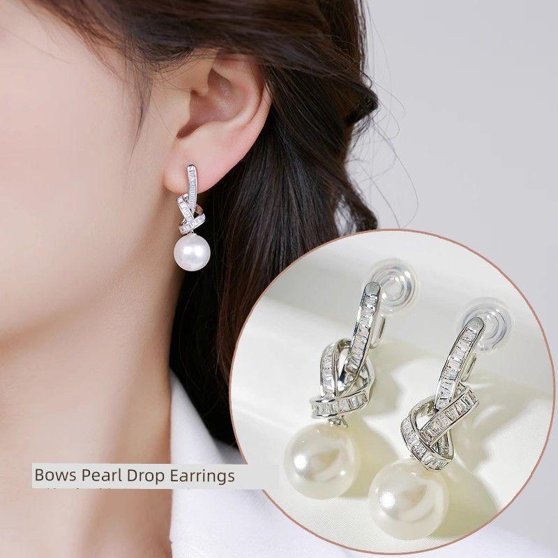 

Niche Style Shijia Mosquito Coil New Arrival Accessible Luxury Eardrops Pearl Silver Bows pearl earrings
