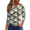 Women's Casual Christmas Print Three-Quarter Sleeve Neck Blouse