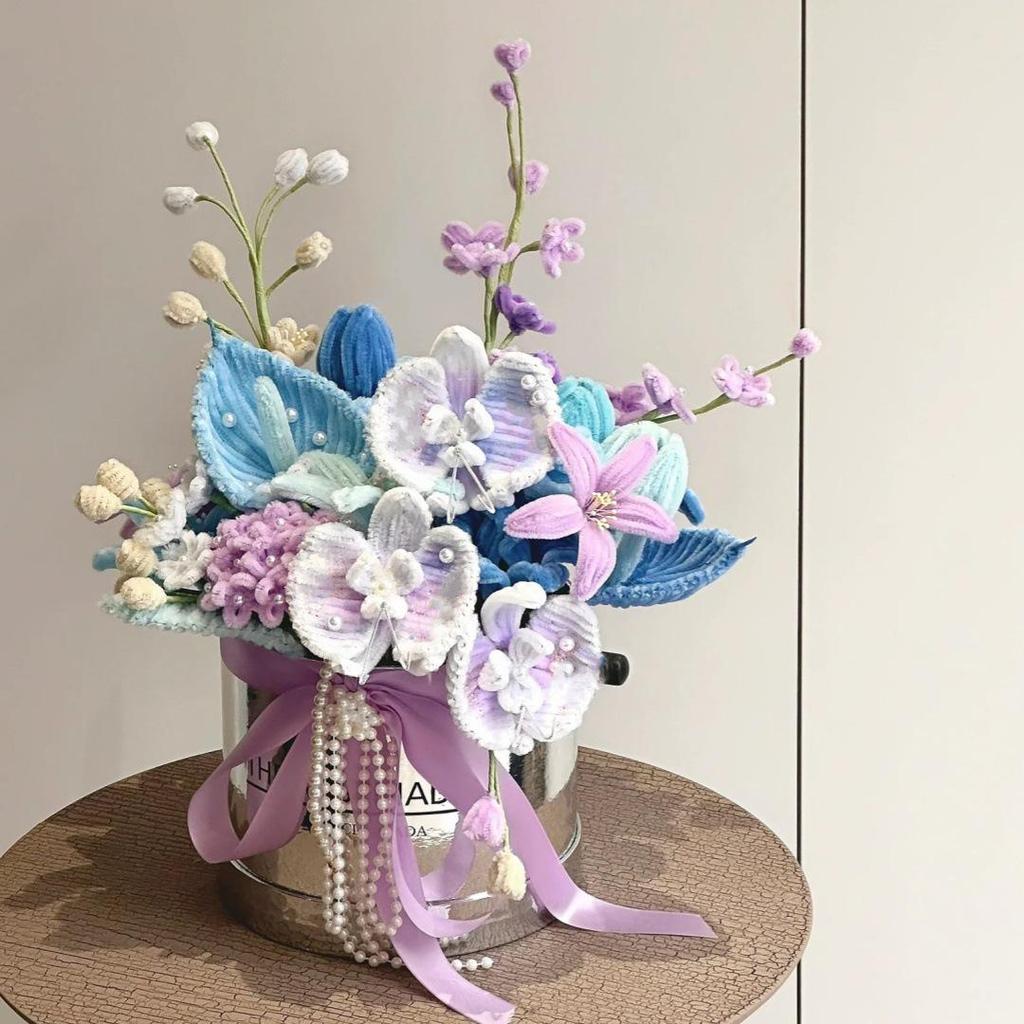 Handmade Pipe Cleaner Rose Bucket Bouquet - DIY Kit & Finished Product for Girlfriends & Best Friends