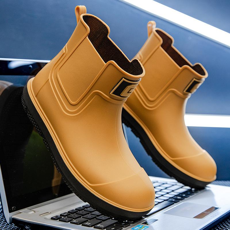 Men's Short-Tube Non-Slip Rain Boots Fashionable Low-Top Water Shoes, Pvc One-Time Molded Rain Boots, Pastoral Labor Waterproof