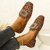 New Square Toe Rhinestone Square Buckle Single Shoes New Leopard Pattern Fashion Flat Shoes for Women In Spring Summer Autumn