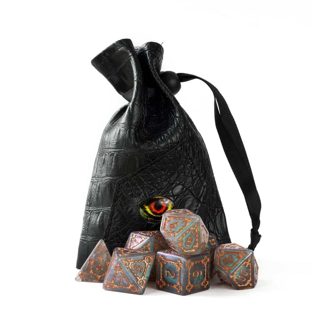 Cusdie 25mm Riesige DND Würfel Schlossmuster Harz Polyedrisches Würfelset mit Lederbeutel für D&D Pathfinder Rollenspiel Brettspiele