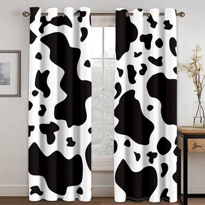 Black & White Cow Pattern Curtain Camouflage Pink Blue Applicable Living Room Bedroom Kitchen Balcony Window Decor 2 Panels